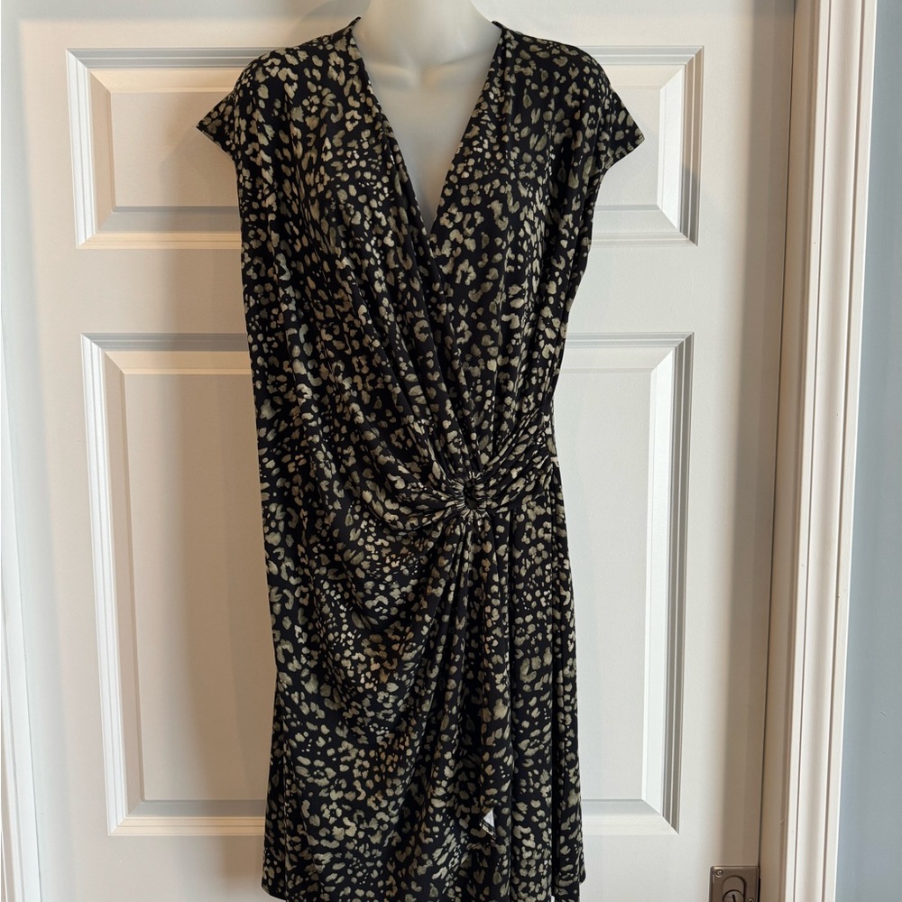 Tommy Bahama Black and Olive Animal Print Midi Dress